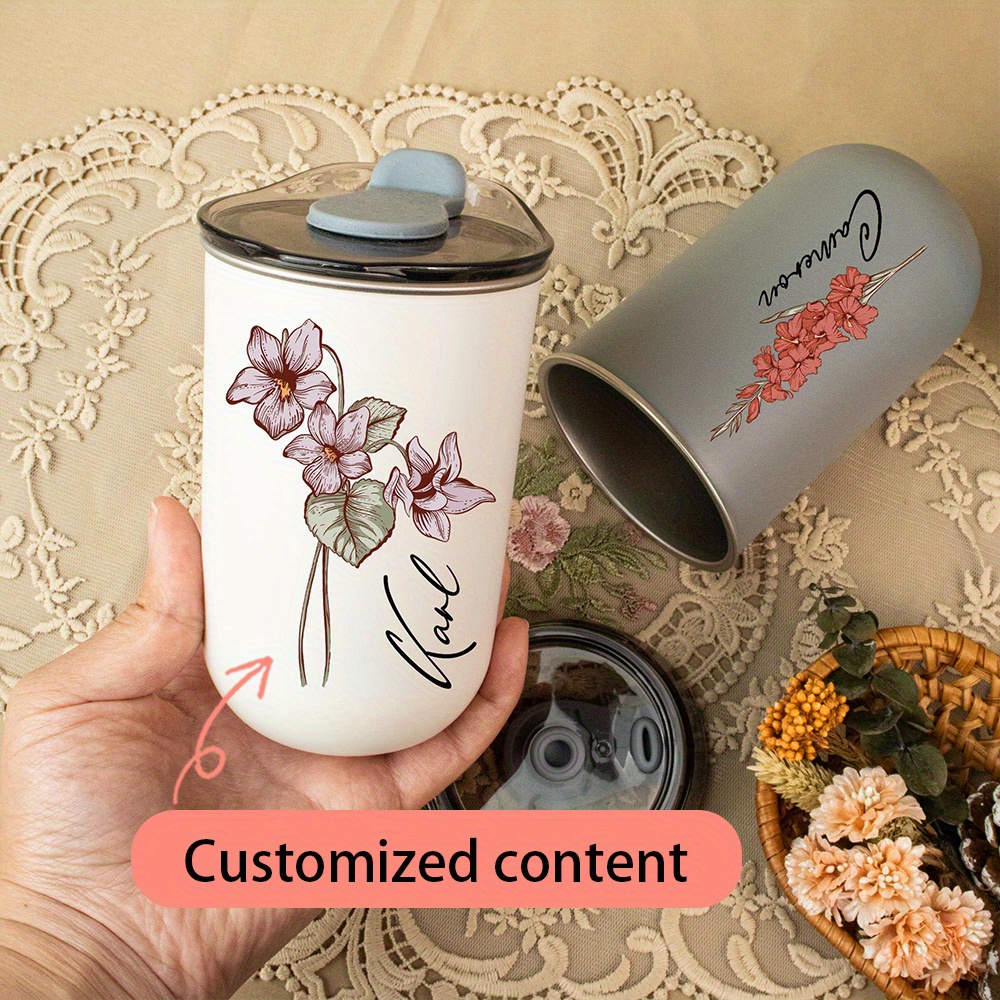 Coffee Equipment Names - Customizable personalized birthday flower water cup,stainless